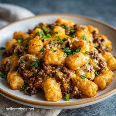 Tater Tot Casserole with Ground Beef in 55 Mins Recipe Card