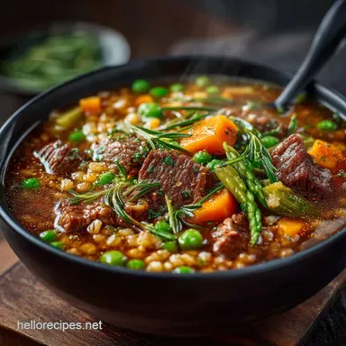 Rich Hearty Beef and Pearl Barley Soup Recipe Recipe Card