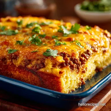 Cornbread Casserole: The Ultimate Cheesy Beef Supper Dish Recipe Card