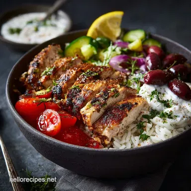 Mediterranean Bowl LemonHerb Chicken Power Bowl Ready in 40 Min Recipe Card