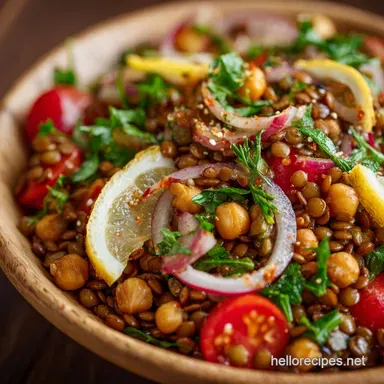 Lemony Lentil and Chickpea Salad HighProtein Vegan Summer Staple Recipe Card