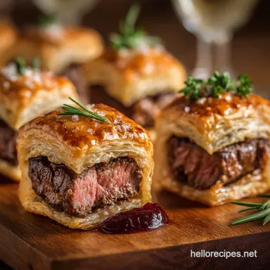 Mini Beef Wellington Bites Classic Puff Pastry Party Food Recipe Card