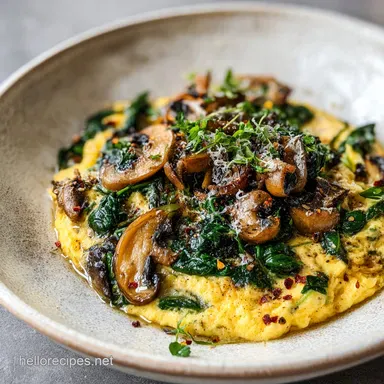 Mushroom Spinach Scrambled Eggs in 10 Minutes Recipe Card