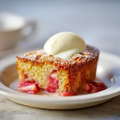 Omas Rhubarb Cake with Silky Custard for 12 Servings Recipe Card