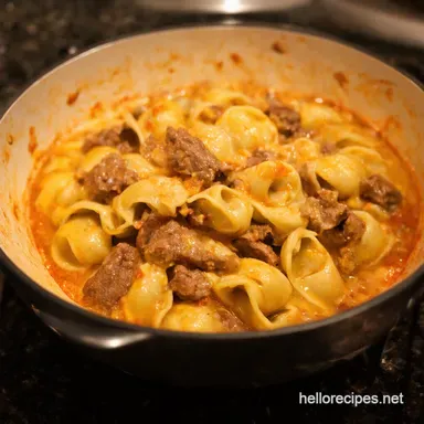 OnePot Cheesesteak Tortellini Philly Comfort Food Easy Recipe Card