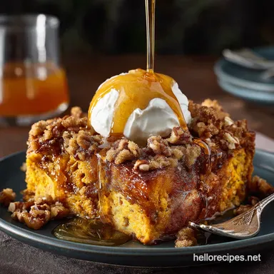 Overnight Pumpkin French Toast Casserole with Pecan Streusel Recipe Card