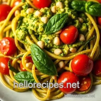 Delicious Raw Vegan Recipes: Zucchini Linguine with Creamy Avocado Pesto Recipe Card
