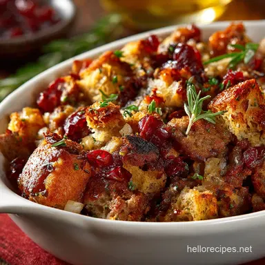 Sausage Apple and Cranberry Stuffing: The Cracking Recipe for Crispy Tops Recipe Card