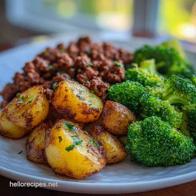 Savory Ground Beef with Herb Roasted Potatoes for 4 Recipe Card