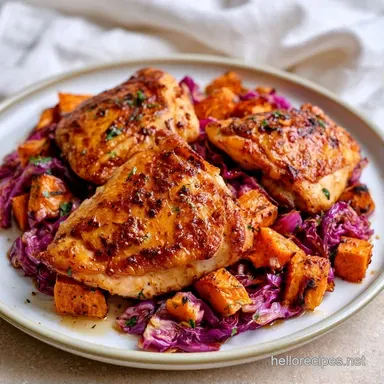 Sheet Pan Chicken with Red Cabbage Recipe Card