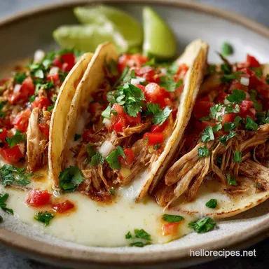 Slow Cooker Queso Chicken Tacos: Creamy & Cheesy Recipe Card