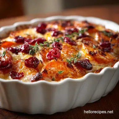 Sweet Potato and Cranberry Gratin: Elegant Holiday Casserole Dish Recipe Card