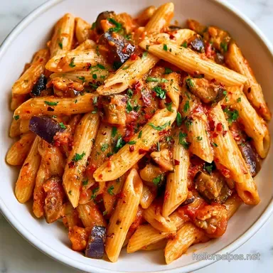 Spicy Eggplant Pasta for 4 Servings Recipe Card