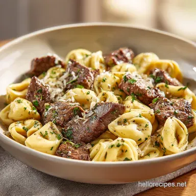 Steak Bite Tortellini with Garlic Butter: 25 Min Recipe Card