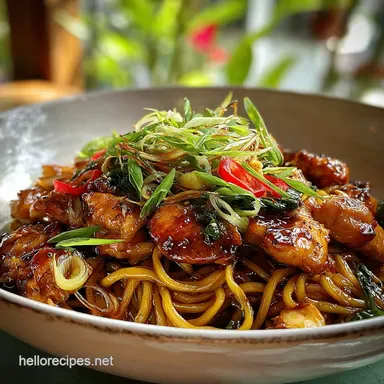 Sticky Garlic Chicken Noodles in 20 Minutes Recipe Card