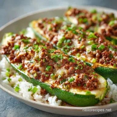 Stuffed Zucchini Main Dish with Beef Recipe Card