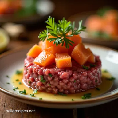 Surf Turf Tartare Minced Beef and Smoked Salmon Recipe Recipe Card