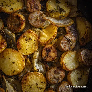 Easy Potato Dinner Ideas Sausage Potato Bake with Gravy Recipe Card