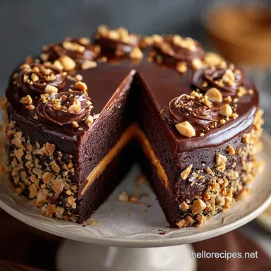 The Ultimate Showstopper Chocolate Peanut Butter Cake Recipe Recipe Card