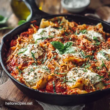 Vegan Skillet Lasagna with Almond Ricotta Easy OnePan Dinner Recipe Card