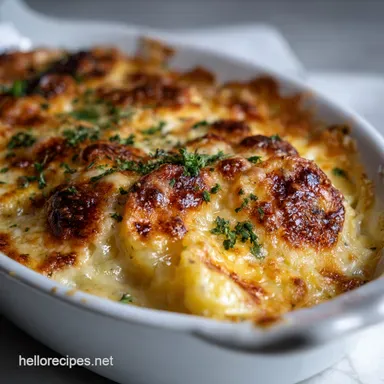 Au Gratin Potatoes Recipe: Velvety Cheddar Gruy&egrave;re Bake Recipe Card