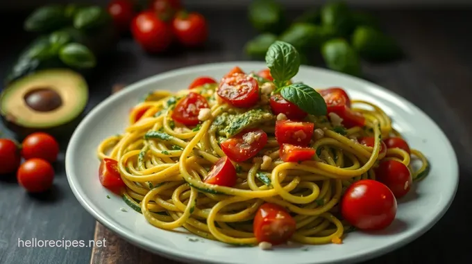 Raw Vegan Zucchini Linguine with Avocado Pesto