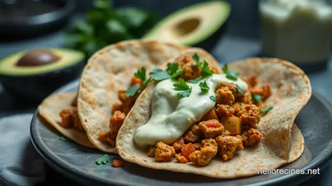 Tempeh Tacos with Spicy Avocado Cream