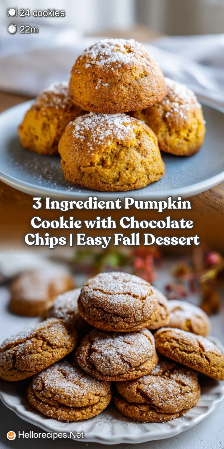 Close-up of a soft, textured pumpkin cookie revealing molten dark chocolate chips, bathed in warm light.