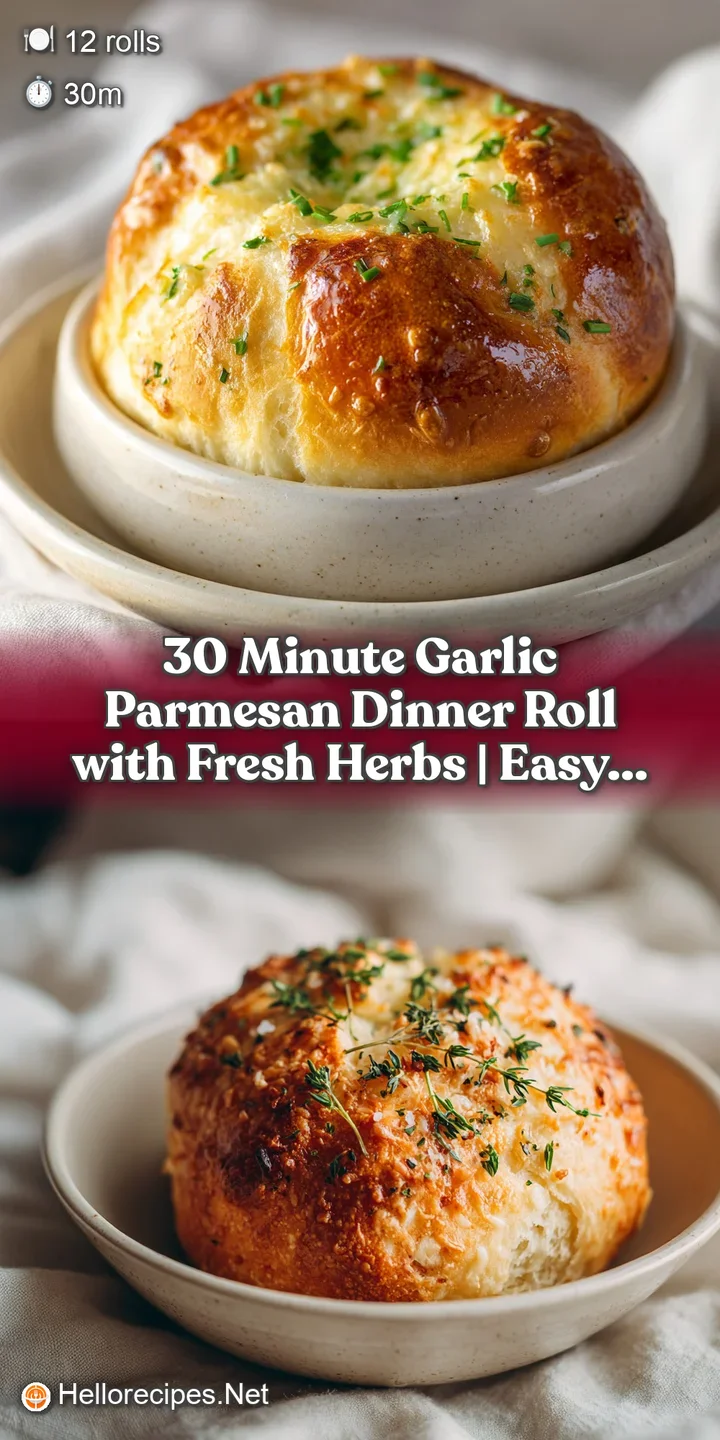 Close-up of a fluffy dinner roll, golden crust crackled, revealing a soft, airy interior flecked with herbs.