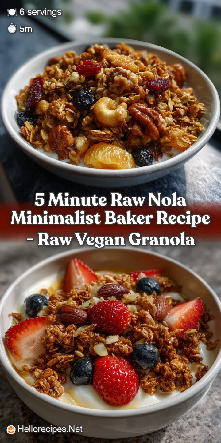 Close-up of a raw granola, highlighting the rich textures and colors: golden oats, diverse nuts, and juicy, vibrant dried ...