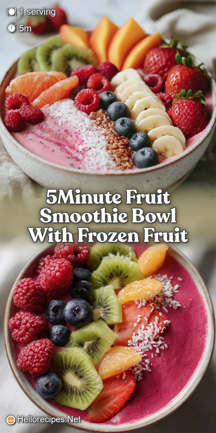 Close-up of a creamy pink smoothie bowl featuring juicy strawberries, blueberries, ripe banana slices and a sprinkle of se...