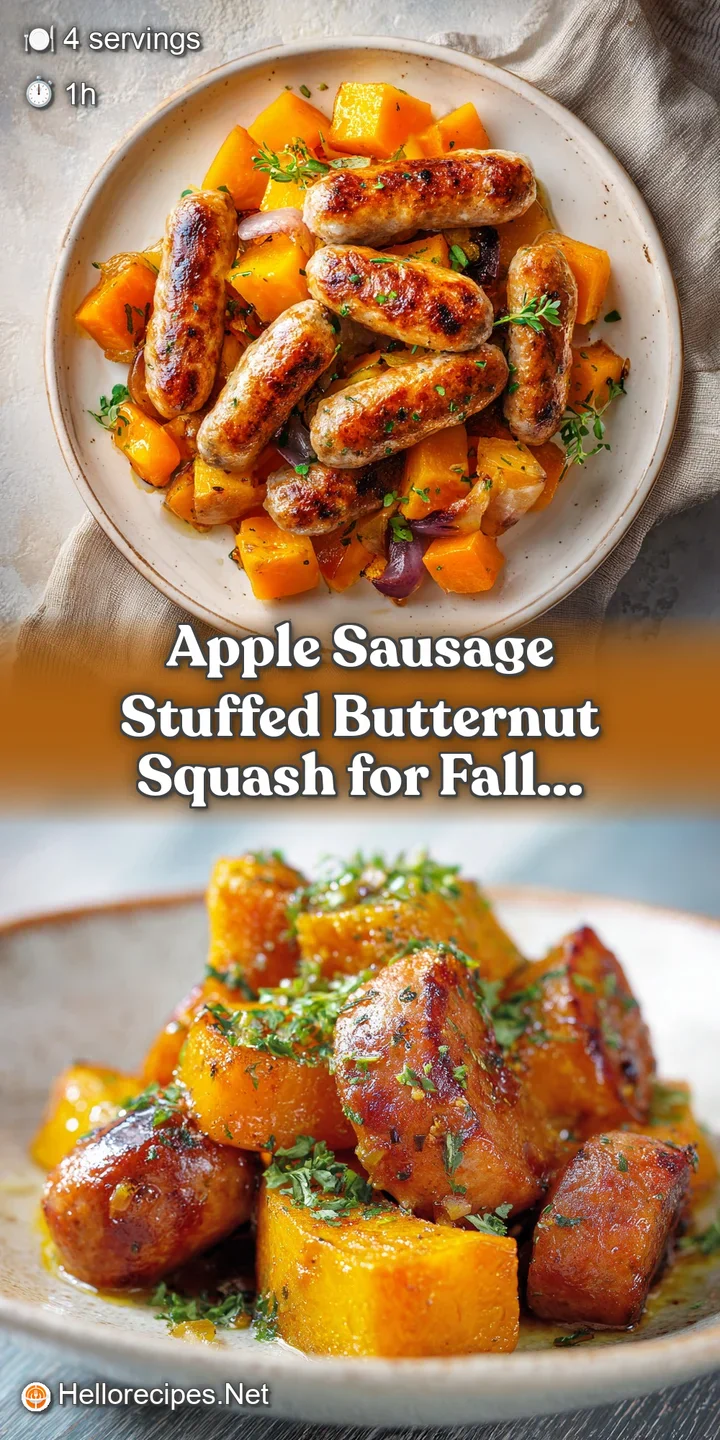 Close-up of sausage stuffing inside a butternut squash; rich, warm hues and visible textures of a delicious fall dish.