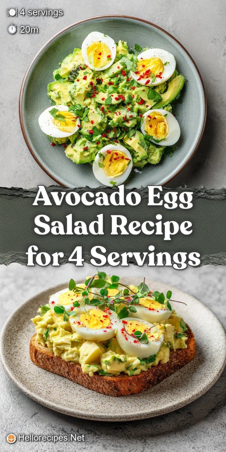 Close-up of avocado egg salad highlighting its creamy texture & vibrant green color. Hints of fresh dill and cracked black...
