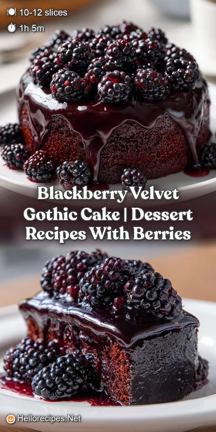 Close-up of moist deep purple cake layers paired with velvety dark frosting and a glistening, juicy blackberry.