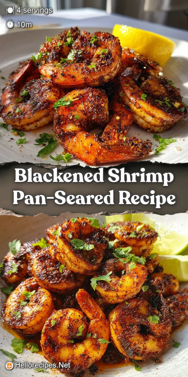 Close-up of juicy blackened shrimp with a spicy, smoky crust. Glistening oil hints at the delicious pan-seared flavor within.