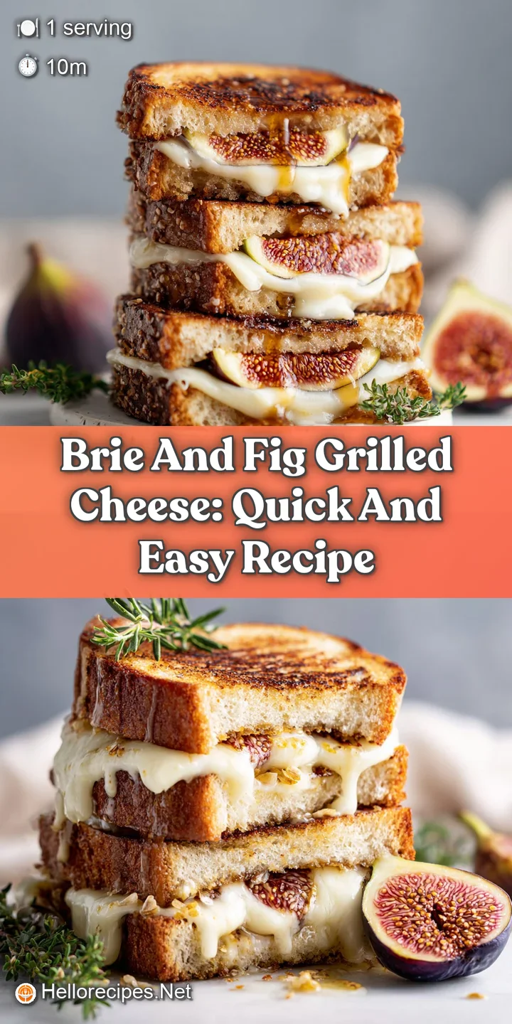 Close-up of a crispy grilled cheese sandwich with dark fig jam, the melted brie cheese stretching with each bite. Warm and...