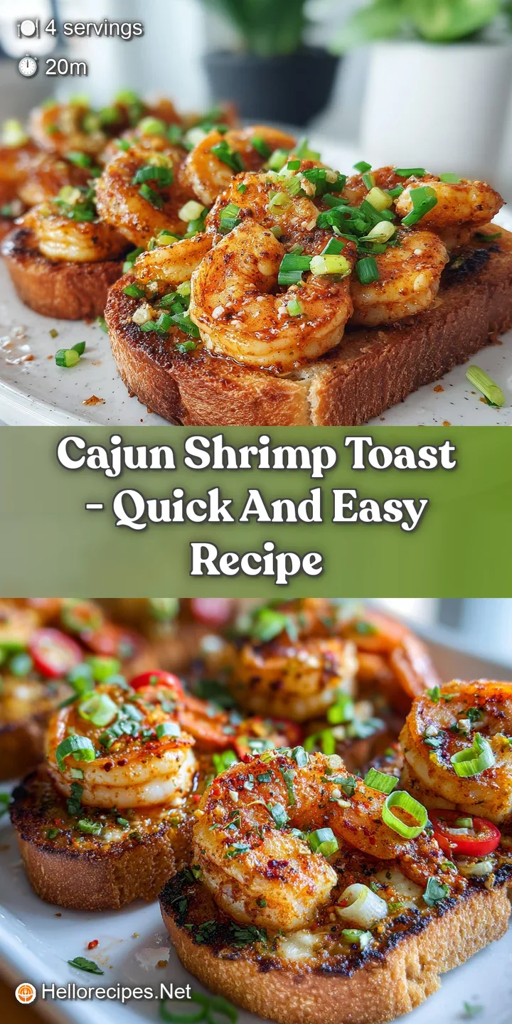 Close-up of glistening Cajun shrimp piled high on toasted sourdough. Rich, glossy sauce coating the tender shrimp, enticin...