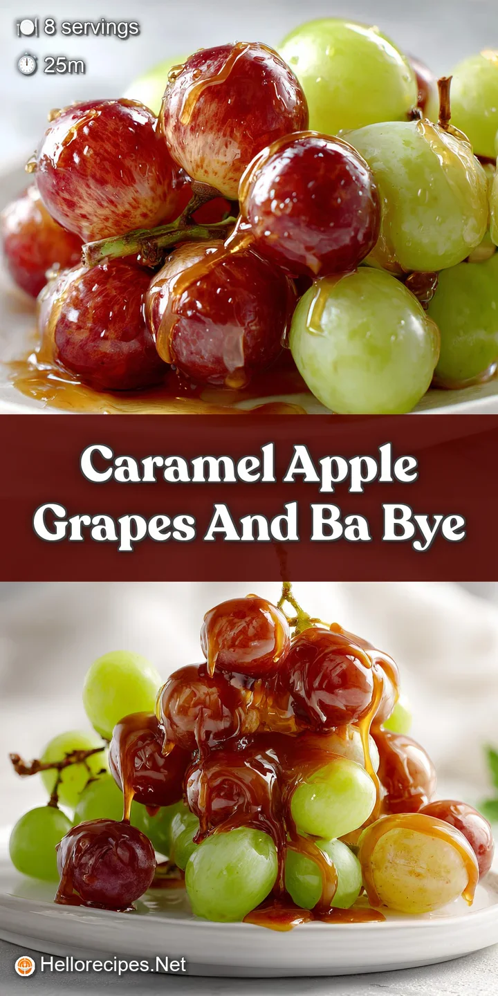 Close-up of caramel-coated grapes. Swirls of golden caramel and textures of crisp toffee bits create an irresistible, heal...