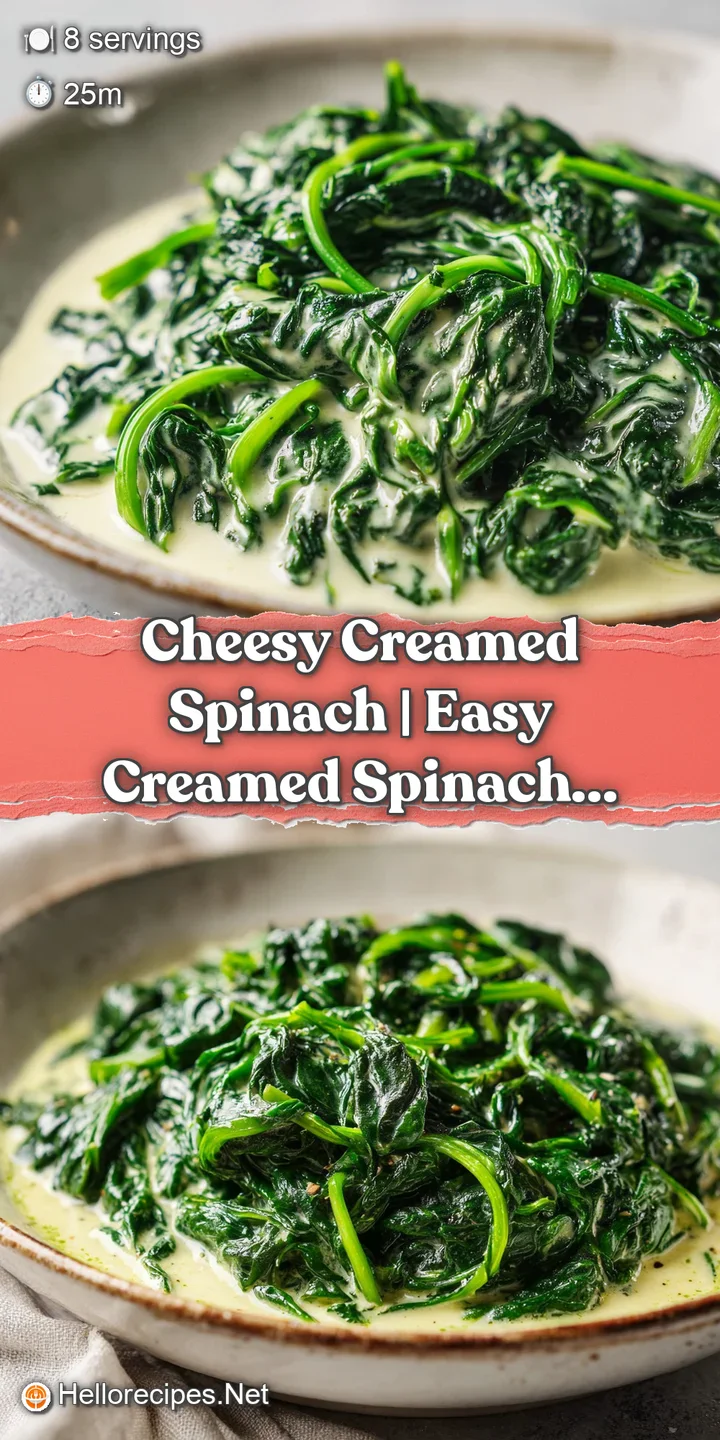 Macro shot of gooey, melted white cheese stretching over tender, vibrant green spinach leaves in a rich cream sauce.