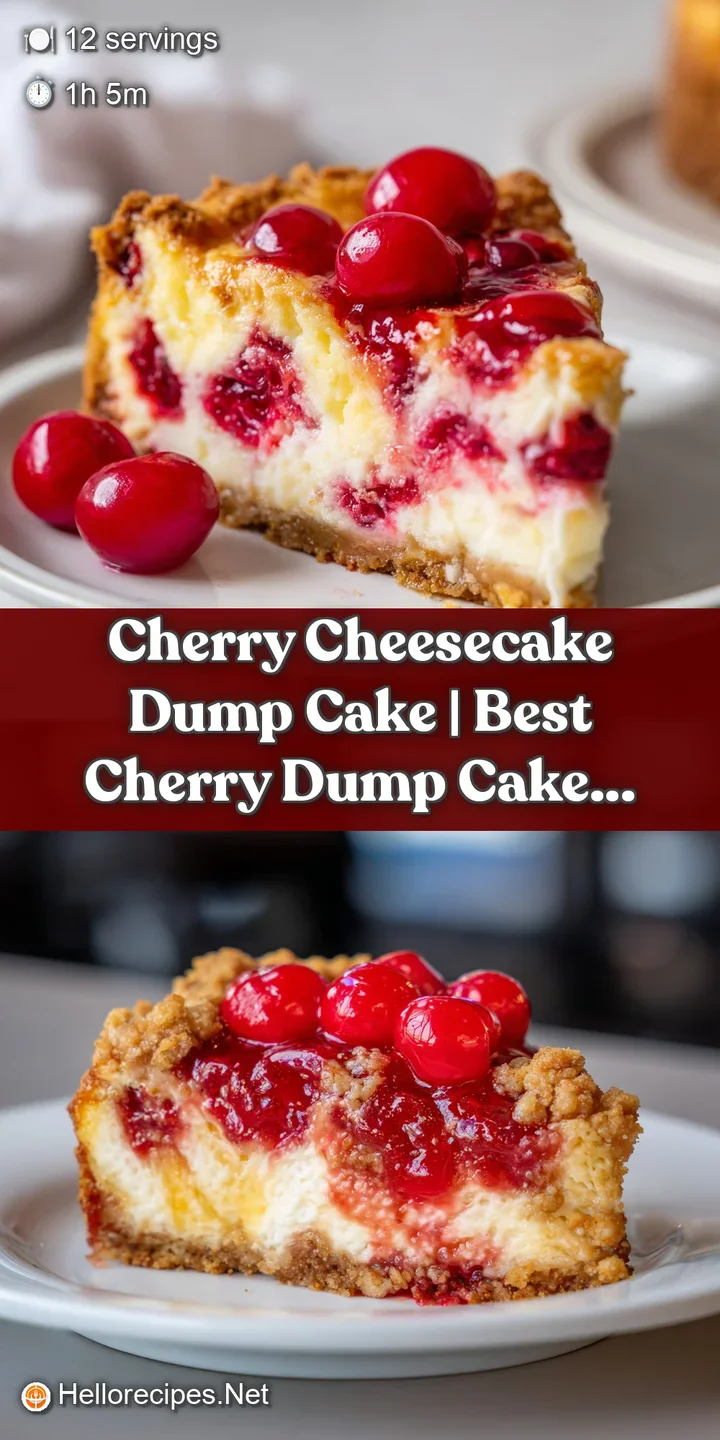 Close-up of bubbling red cherry filling and melted creamy cheesecake pockets under a crisp, golden cake crust.