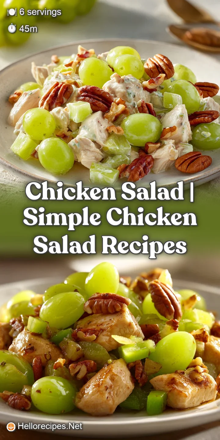 Close-up of creamy diced chicken mixed with bright red grapes and green celery, sprinkled with fresh parsley.