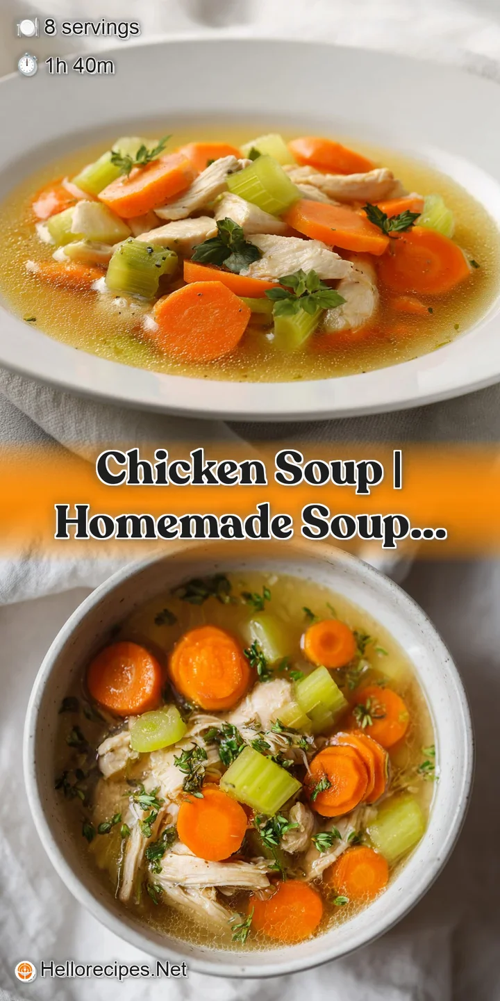 Extreme close-up of a glossy golden broth with a tender piece of chicken and a slice of soft, cooked carrot.