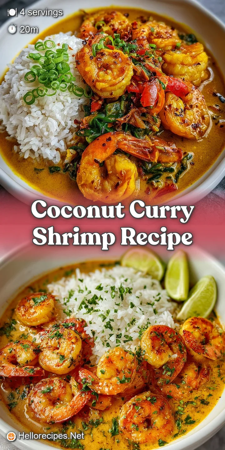 Close-up of coconut curry shrimp: plump shrimp coated in a rich, creamy sauce, hinting at warmth and savory spices. So app...