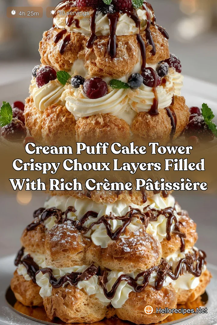 Cream Puff Cake Tower Crispy Choux Layers Filled with Rich Crème Pâtissière