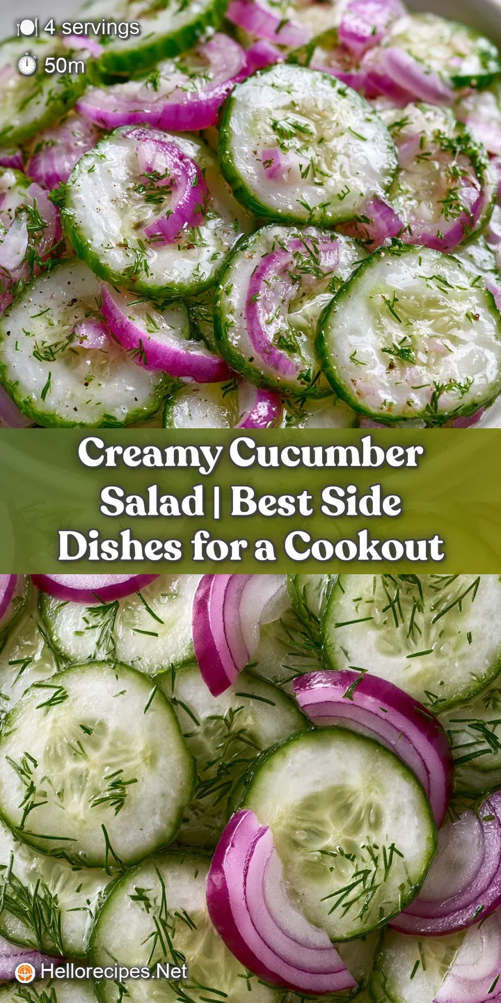 Macro shot of crunchy cucumber slices coated in a glossy white cream sauce and sprinkled with bright green dill.