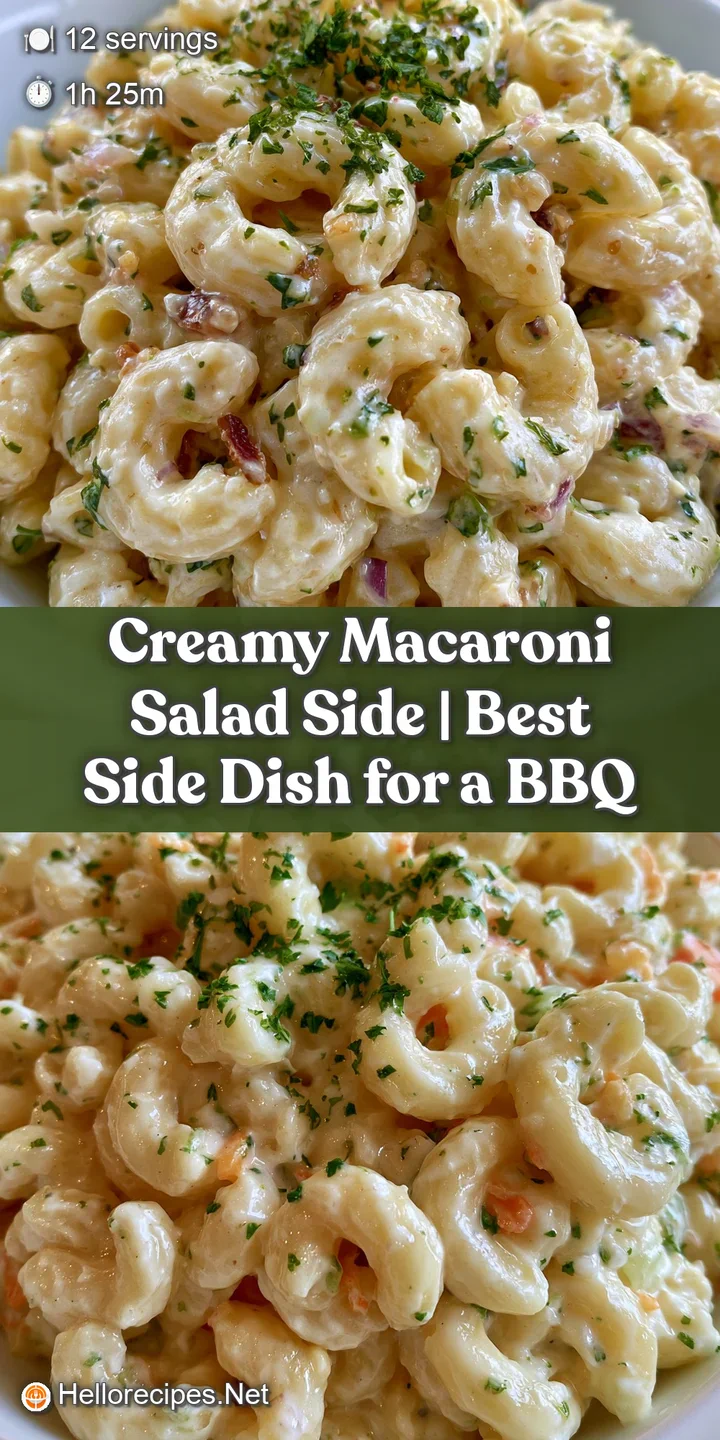 Close-up of glossy elbow macaroni coated in creamy mayo, featuring tiny bits of colorful carrots and red onion.
