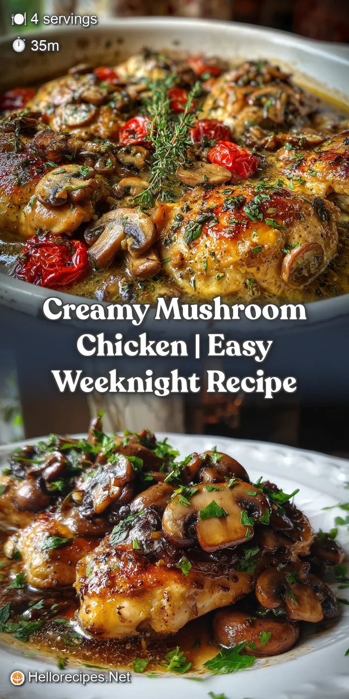 Close-up: Saut&eacute;ed chicken & earthy mushrooms simmer in luscious cream sauce. Glistening droplets & steam hint at comfortin...