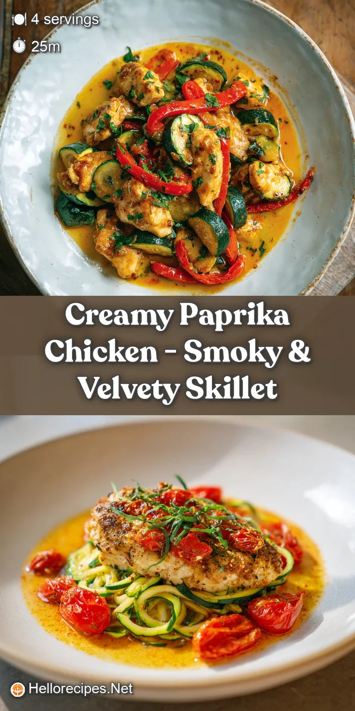 Close-up of creamy paprika chicken showing tender, juicy chicken in a luscious paprika sauce. Vibrant orange hues promise ...