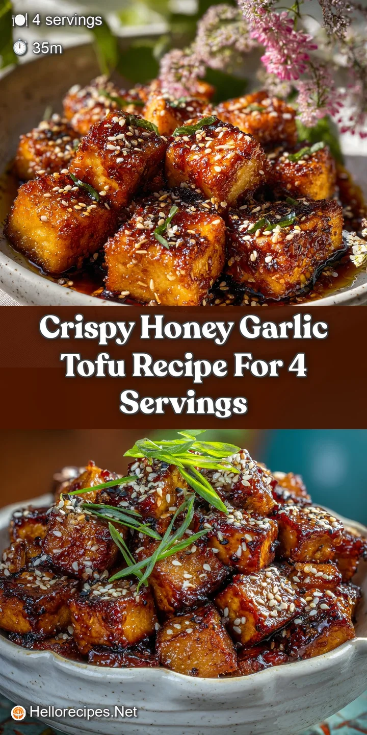 Close-up of glistening, crispy honey garlic tofu, revealing the delectable texture and appetizing sheen of the glossy glaze.
