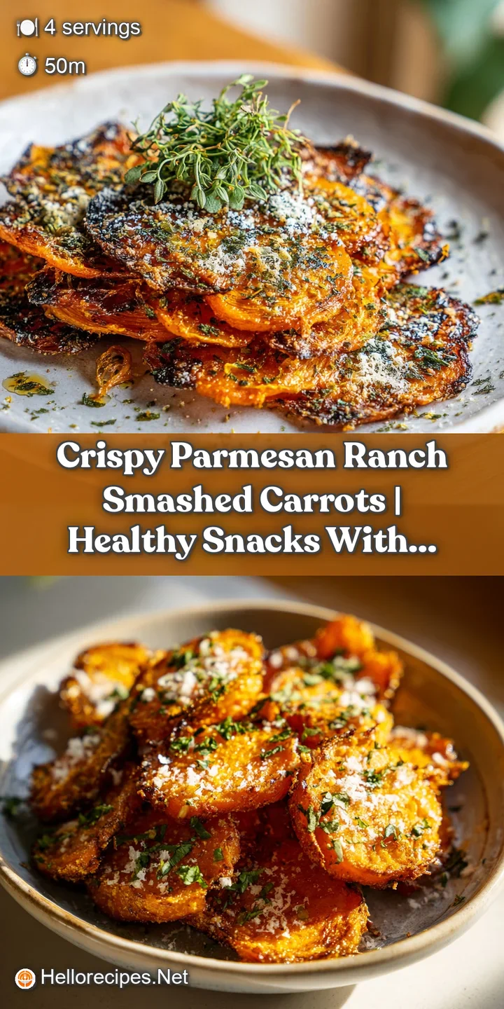 Close-up of tender, smashed carrots with charred edges, sprinkled with flaky Parmesan cheese.